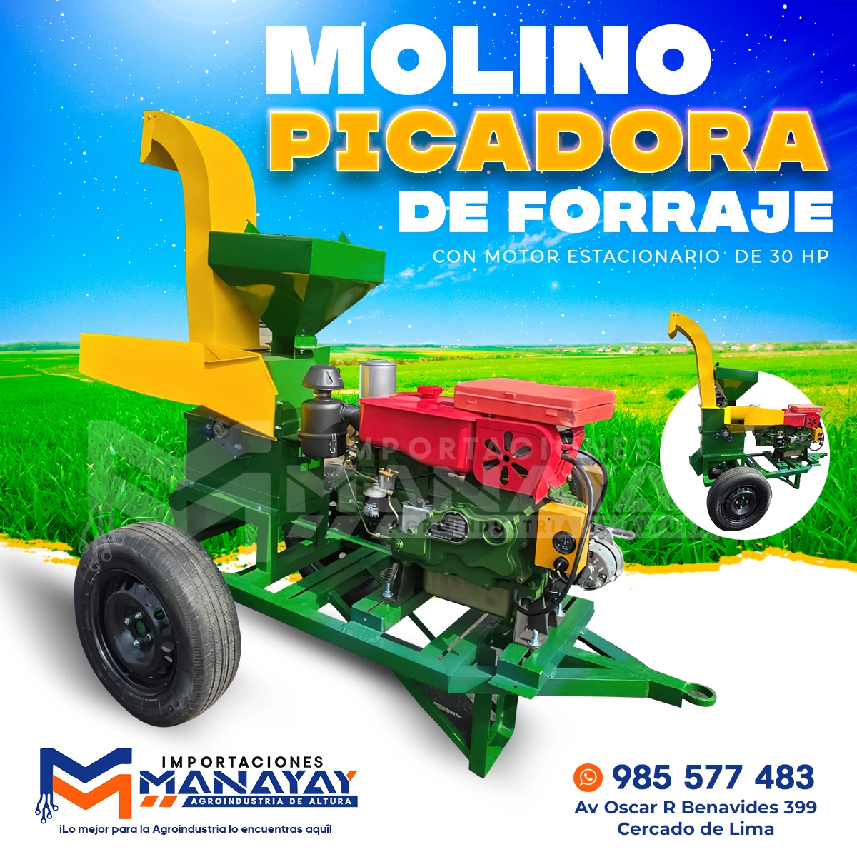 Molino Picadora de forraje con motor 30 HP